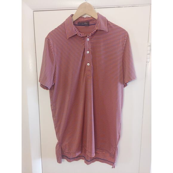 Ralph LaurenRLX Golf Polo Shirt Mens Sz Medium Blue Coral Striped Stretch - Picture 1 of 8